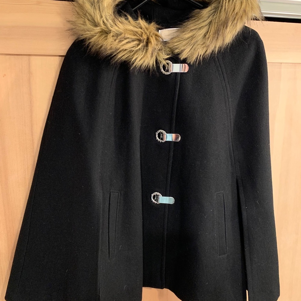 Michael Kors black wool blend cape coat